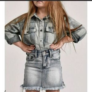 NWT - ONE TEASPOON - Girls High Waisted Mini Skirt - Size 7-8- Antique Denim